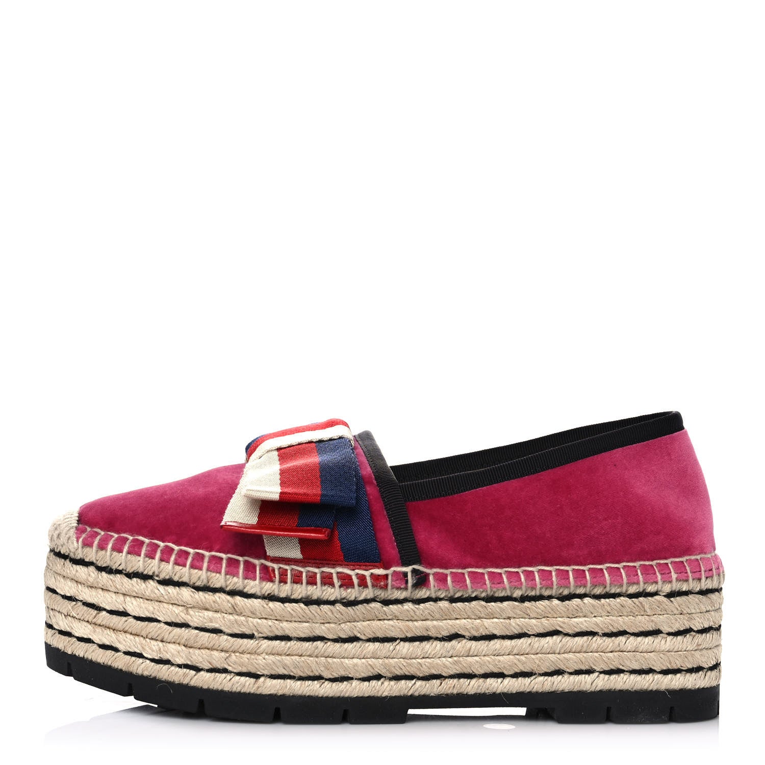 Gucci Velvet Sylvie Web Platform Espadrilles 37 Light Raspberry