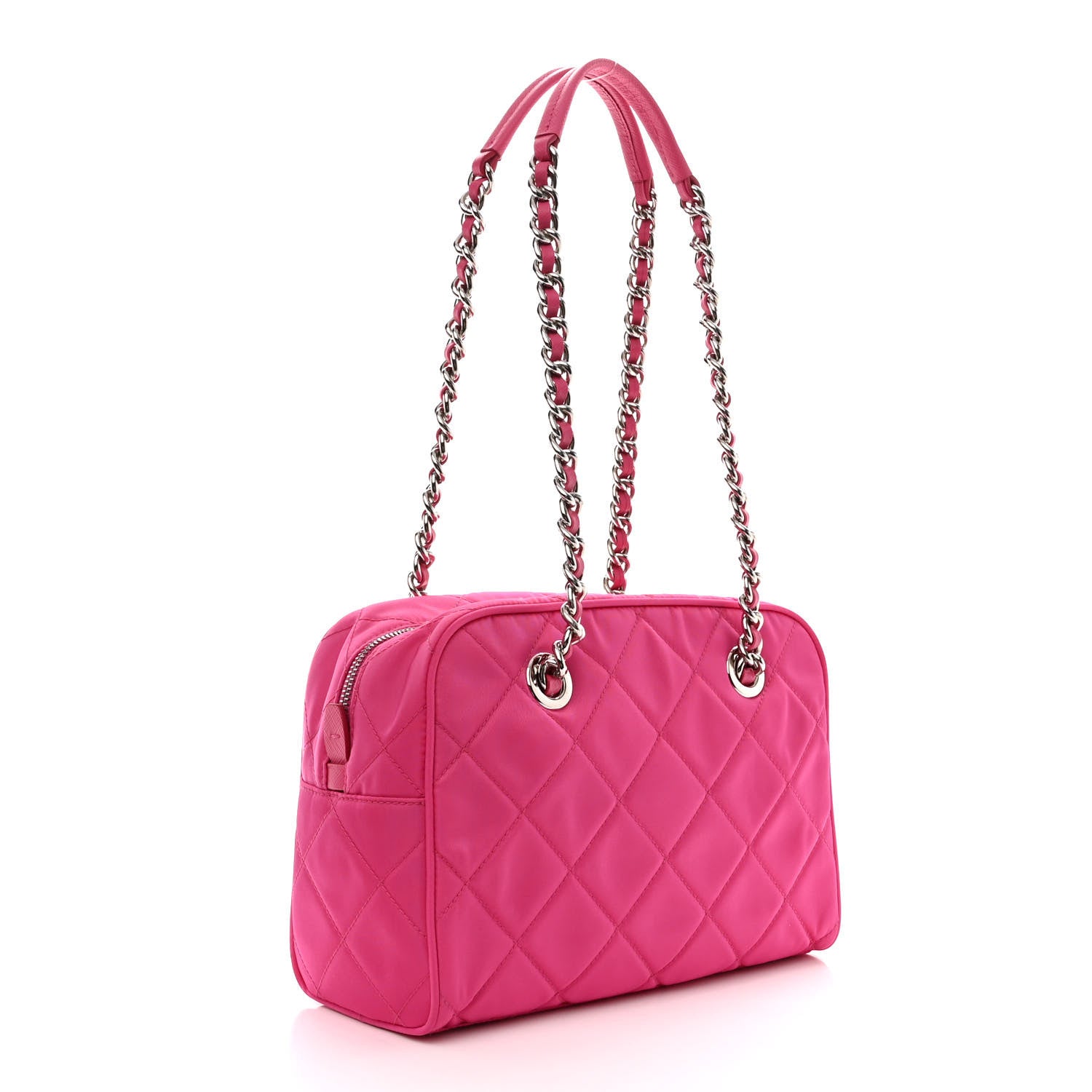 Prada Nylon Tessuto Impuntu Quilted Chain Shoulder Bag Fuxia 3 of 11