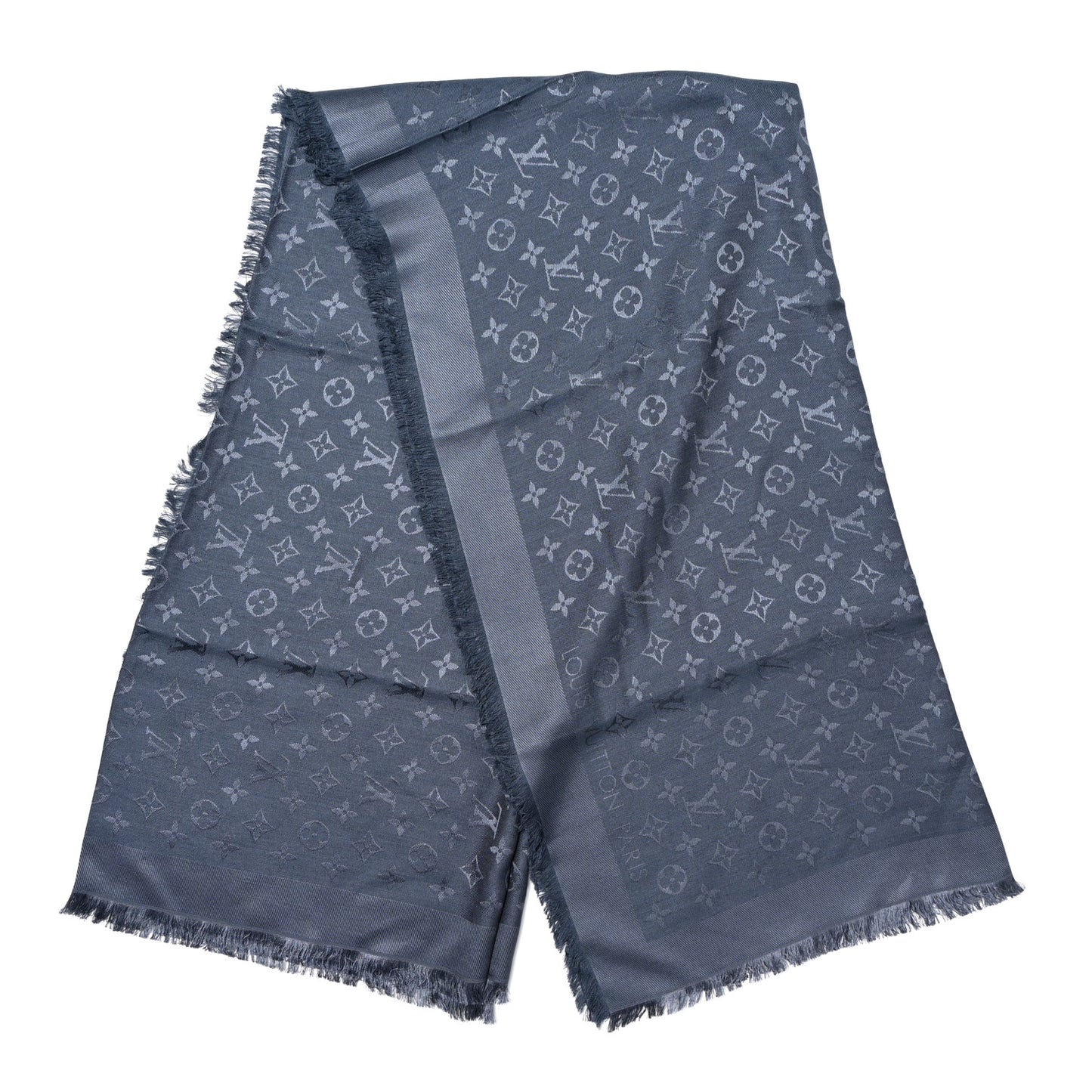 Silk Wool Monogram Denim Shawl Blue