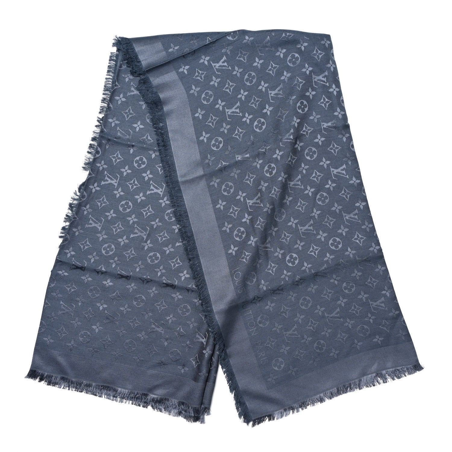 Louis Vuitton Silk Wool Monogram Denim Shawl Blue 2 of 4