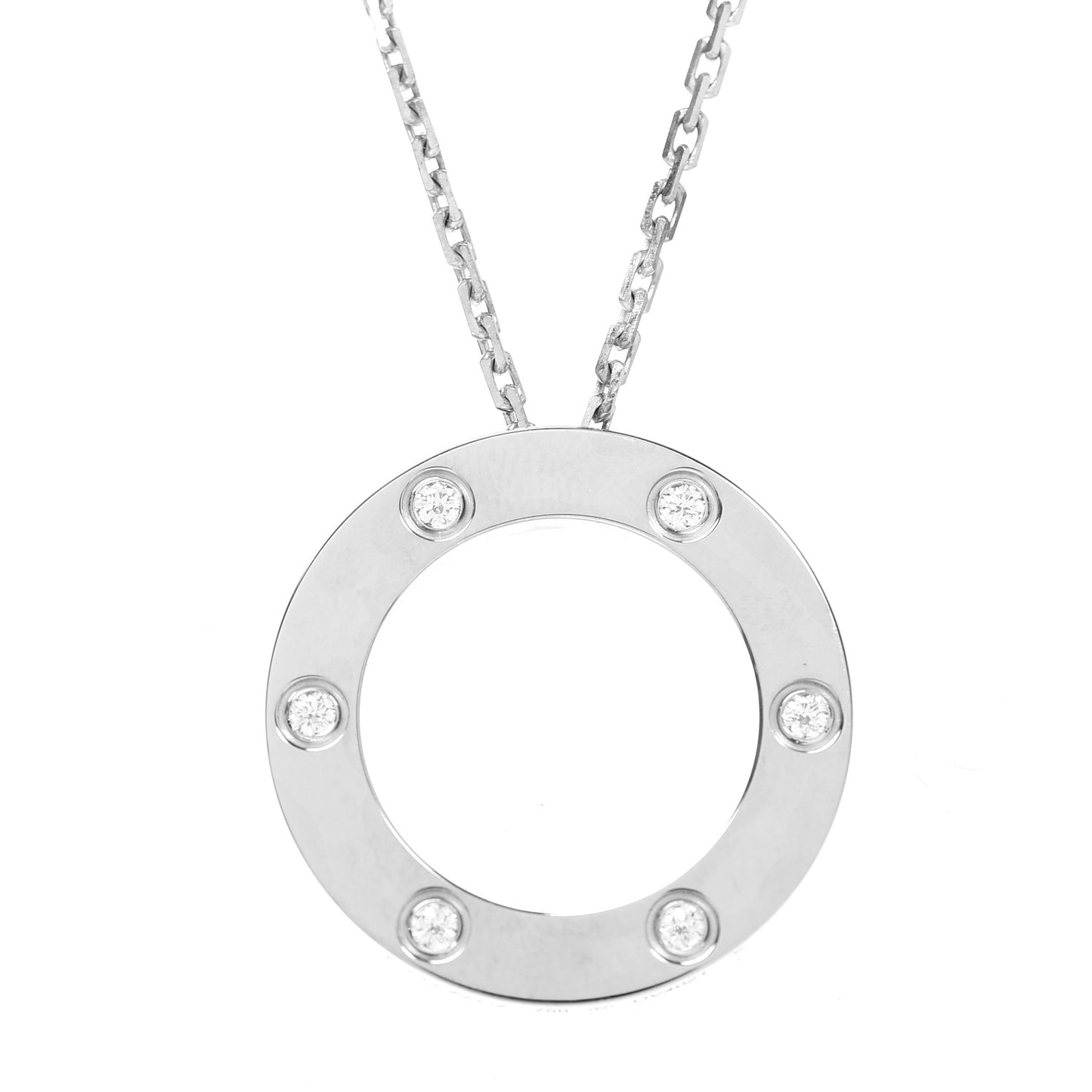 18K White Gold 6 Diamonds LOVE Pendant Necklace