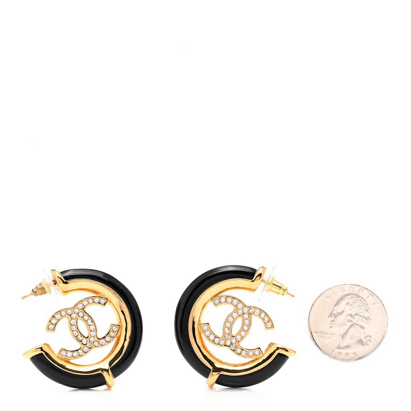 Resin Crystal CC Hoop Earrings Gold Black