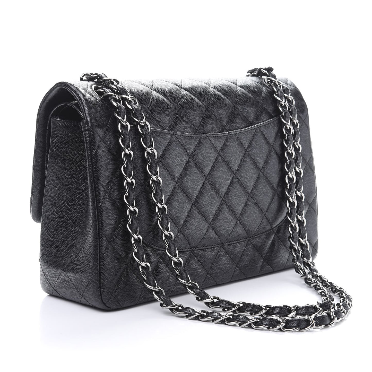 Iridescent Caviar Quilted Jumbo Double Flap Black