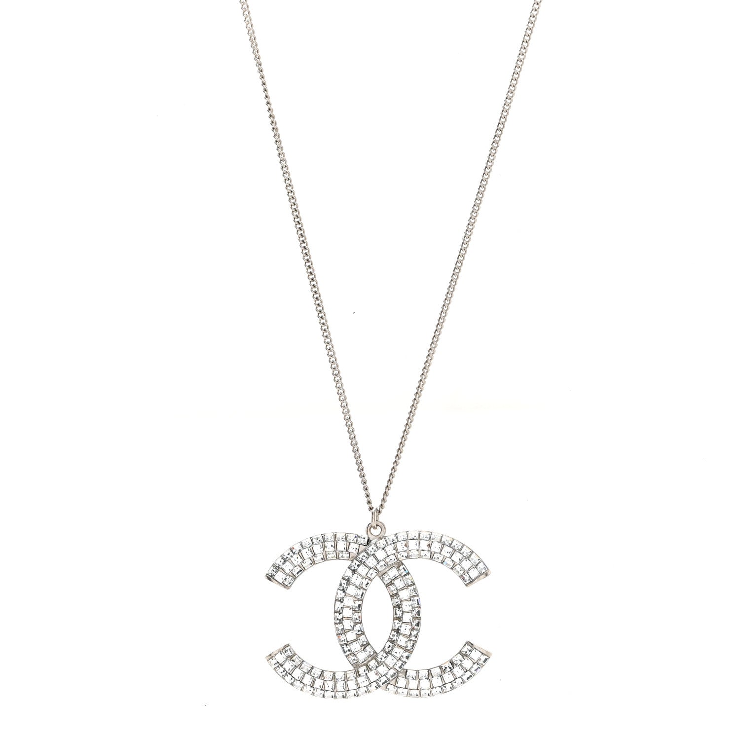Chanel Baguette Crystal CC Necklace Silver 1919291 – FASHIONPHILE