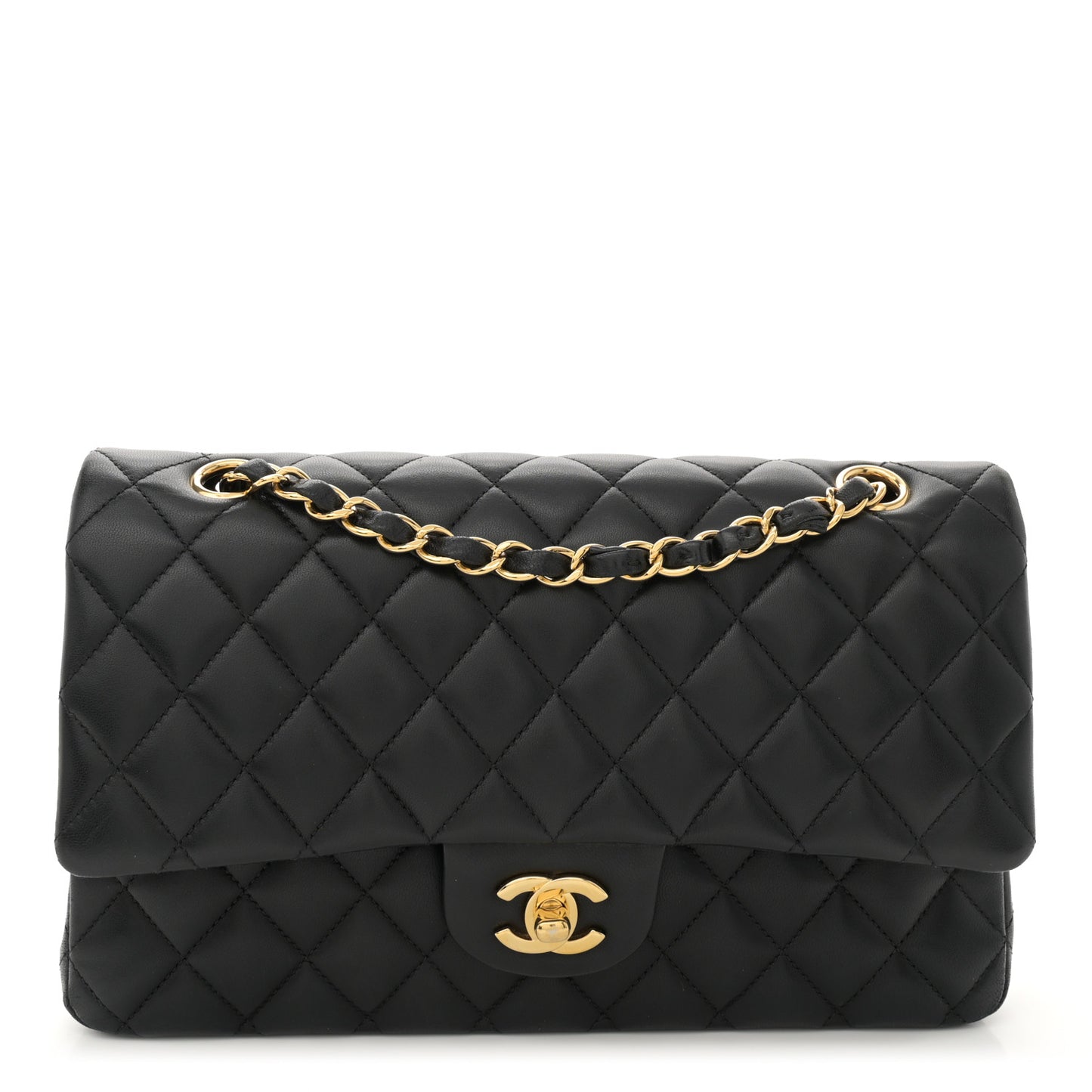 Lambskin Quilted Medium Double Flap Black