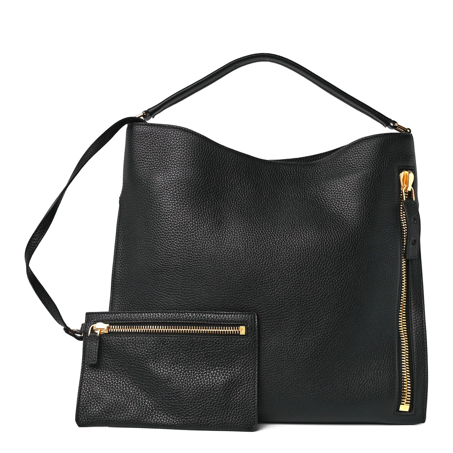 Pebbled Calfskin Small Alix Padlock Zip Hobo Bag Black
