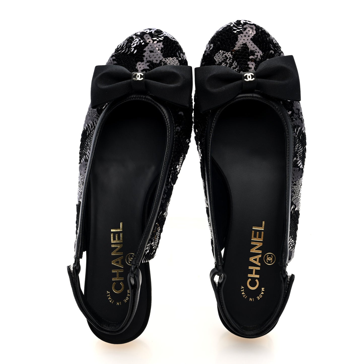 Sequin Lambskin Bow CC Slingbacks 38.5 Black