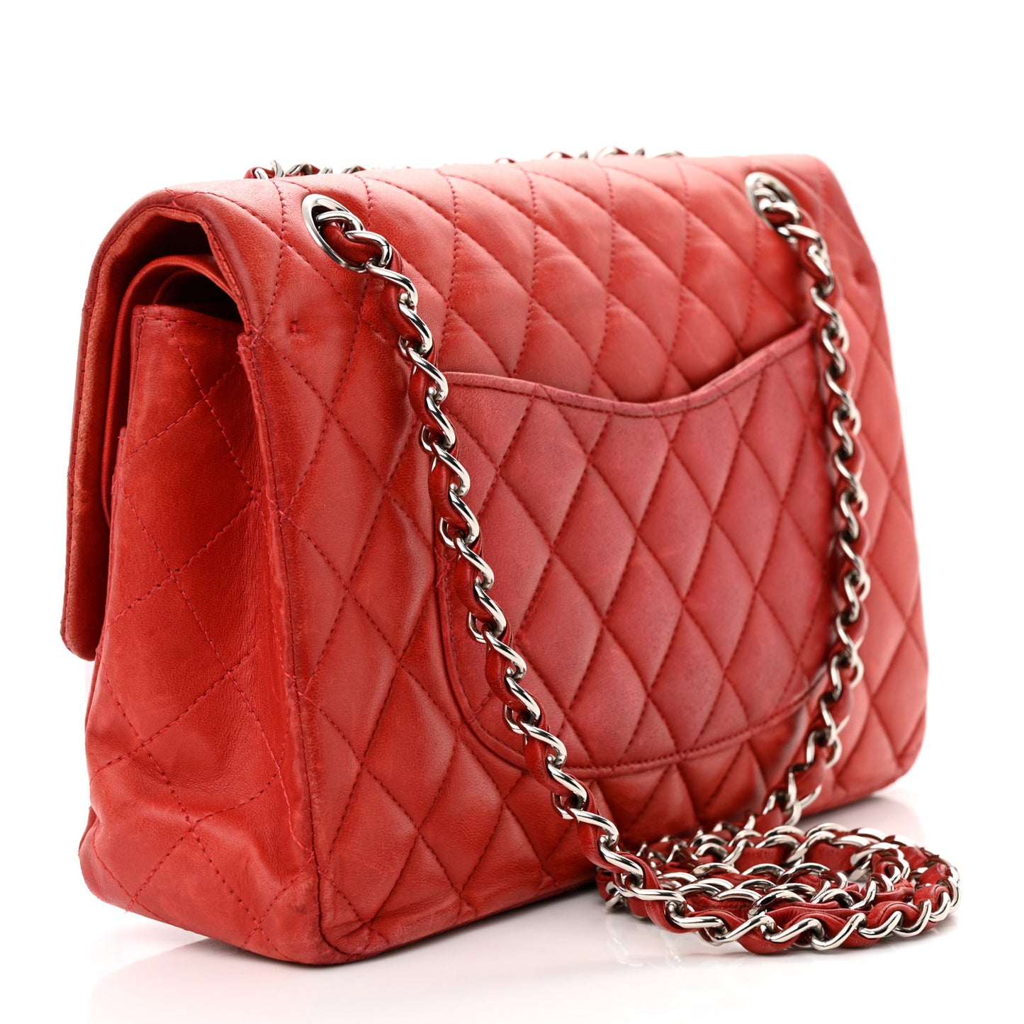 Lambskin Quilted Medium Double Flap Red