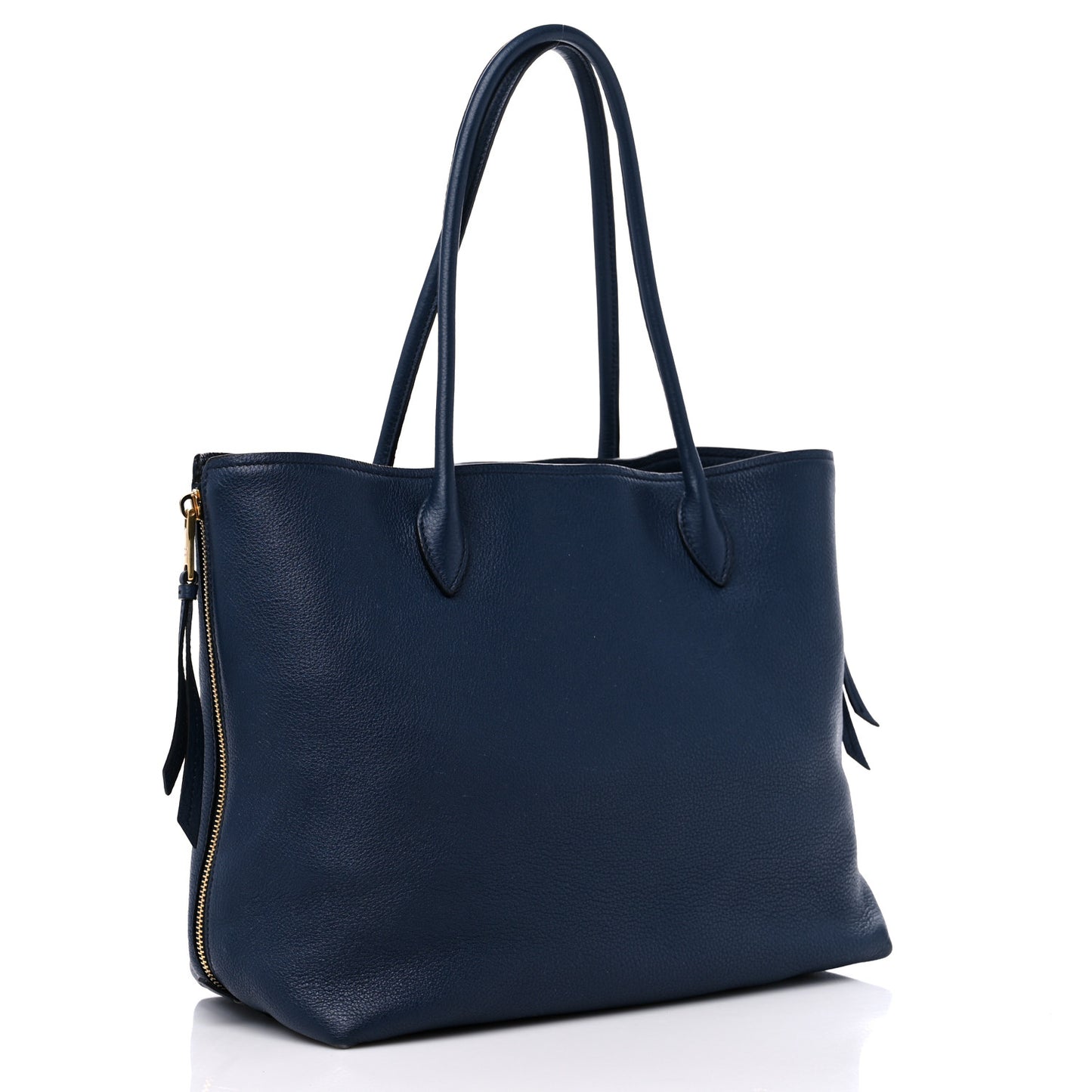 Vitello Daino Zip Shopping Tote Navy Blue