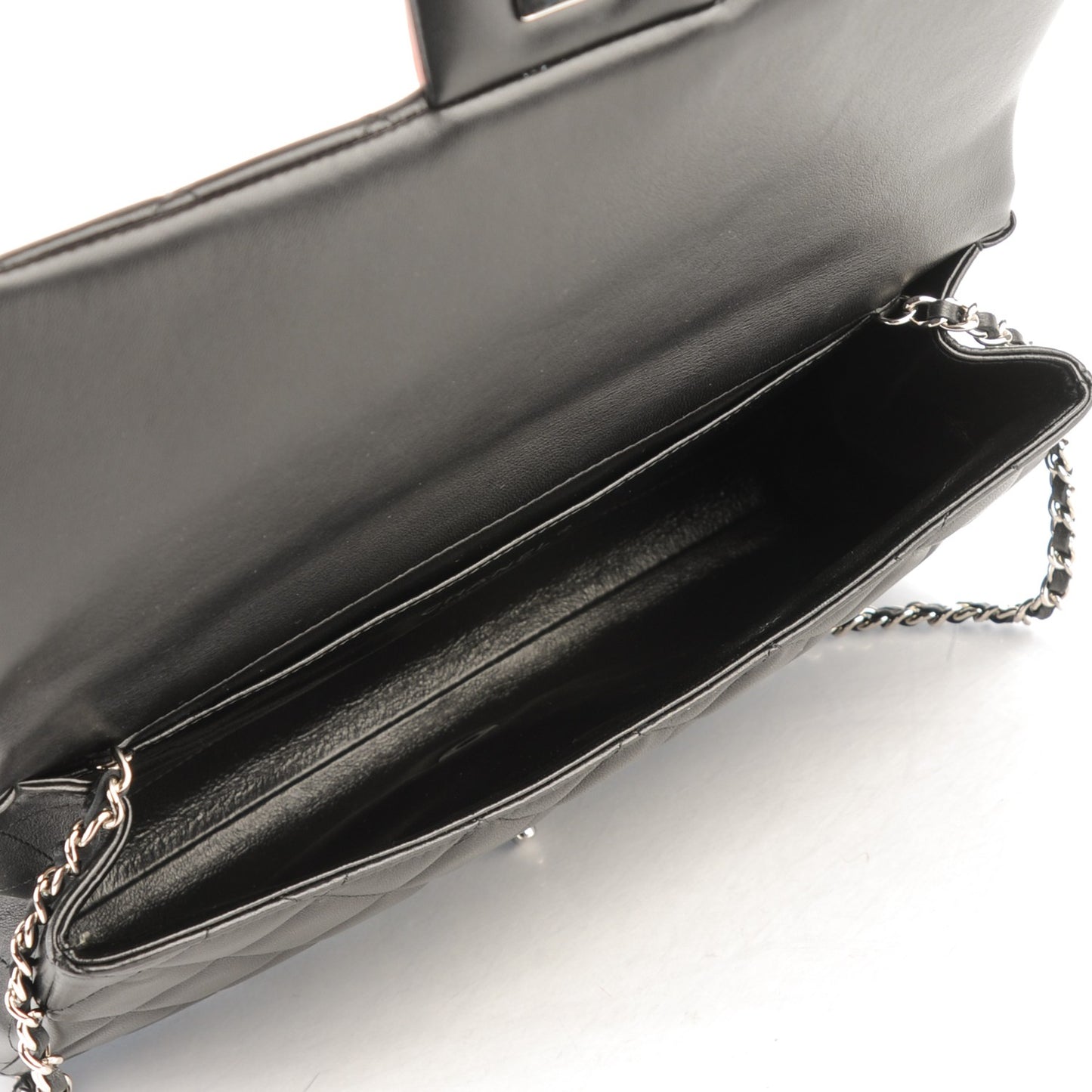 Lambskin Quilted Clutch With Chain Flap Black