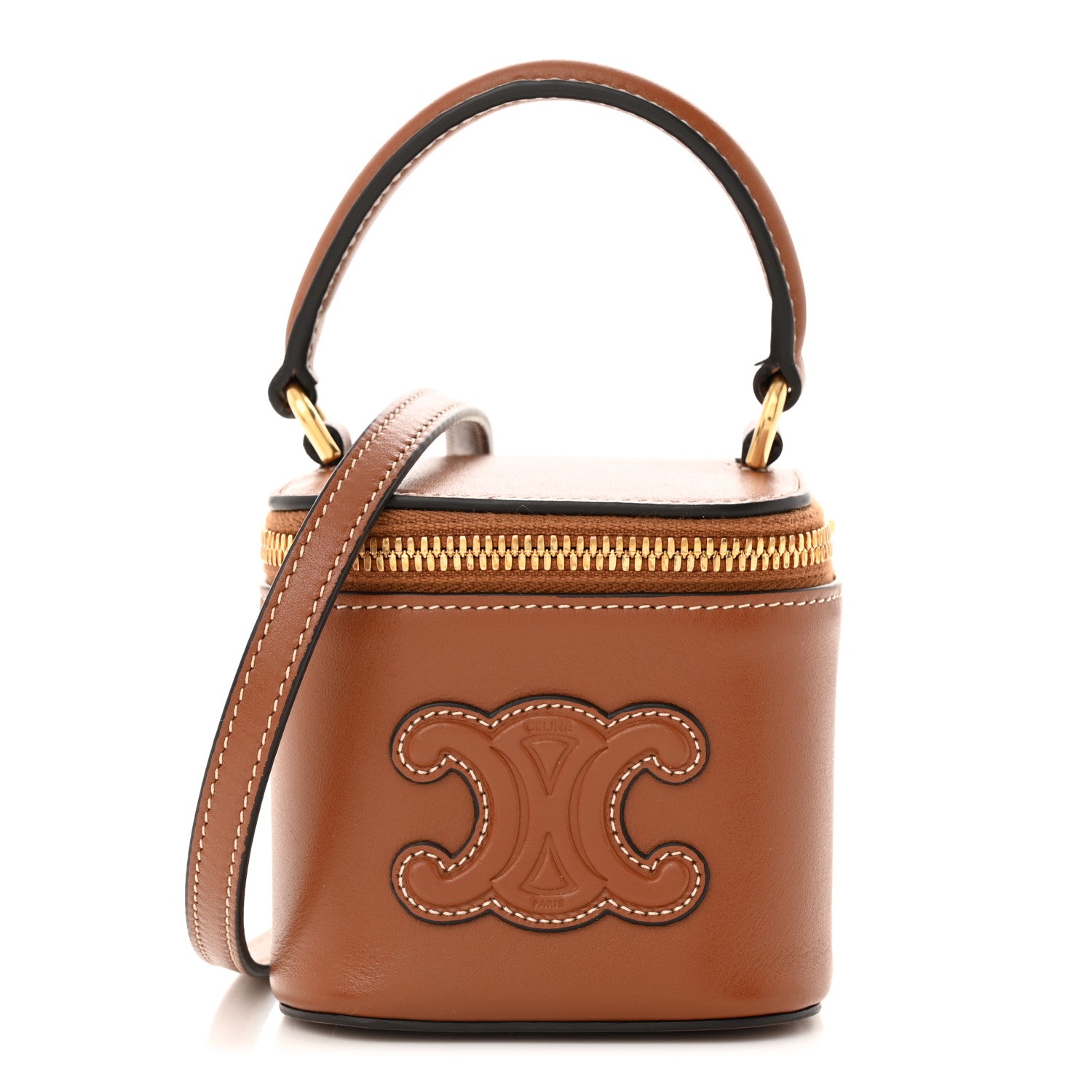 Celine Smooth Calfskin Cuir Triomphe Mini Vanity Case Tan 1 of 16