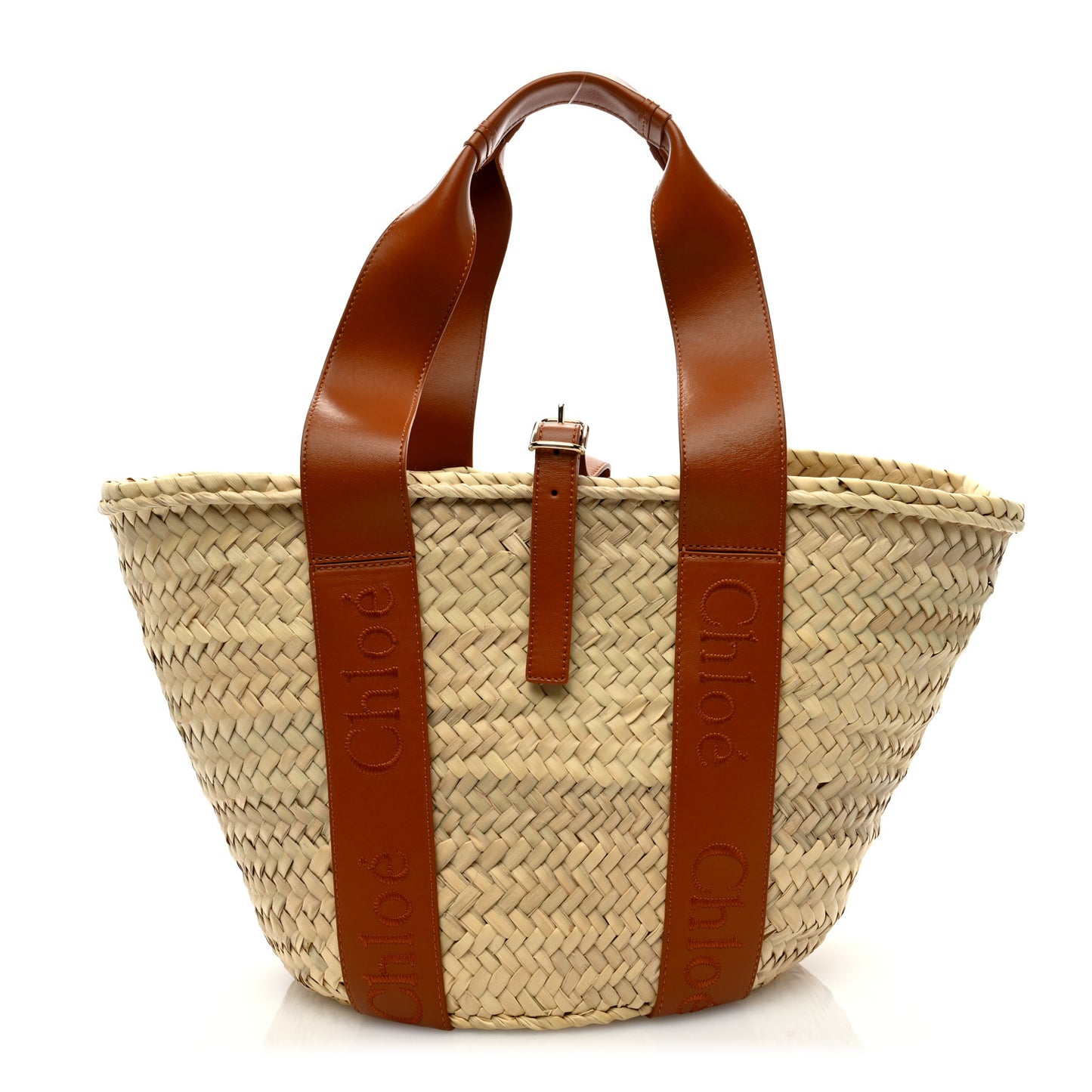 Raffia Smooth Calfskin Medium Sense Basket Caramel