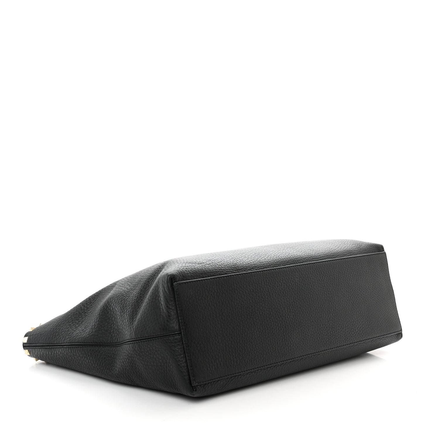 Grained Calfskin Rockstud Shoulder Tote Black