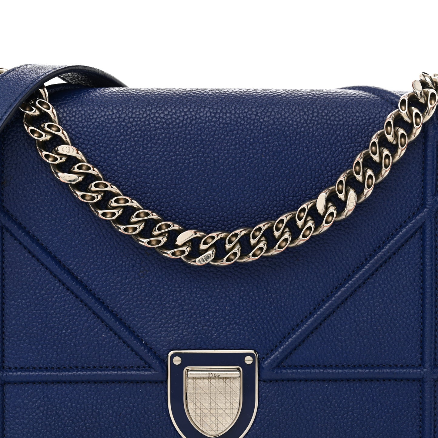 Grained Calfskin Medium Diorama Flap Bag Blue