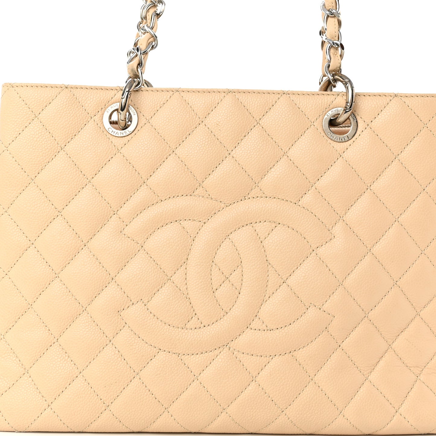 Caviar Quilted Grand Shopping Tote GST Beige Clair
