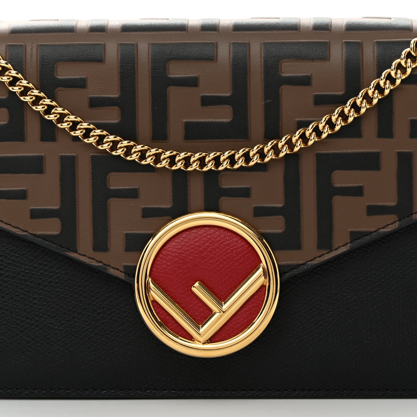 Vitello Cruise F is Fendi Bi-Color FF 1974 Embossed Medium Envelope Wallet On Chain Black Maya