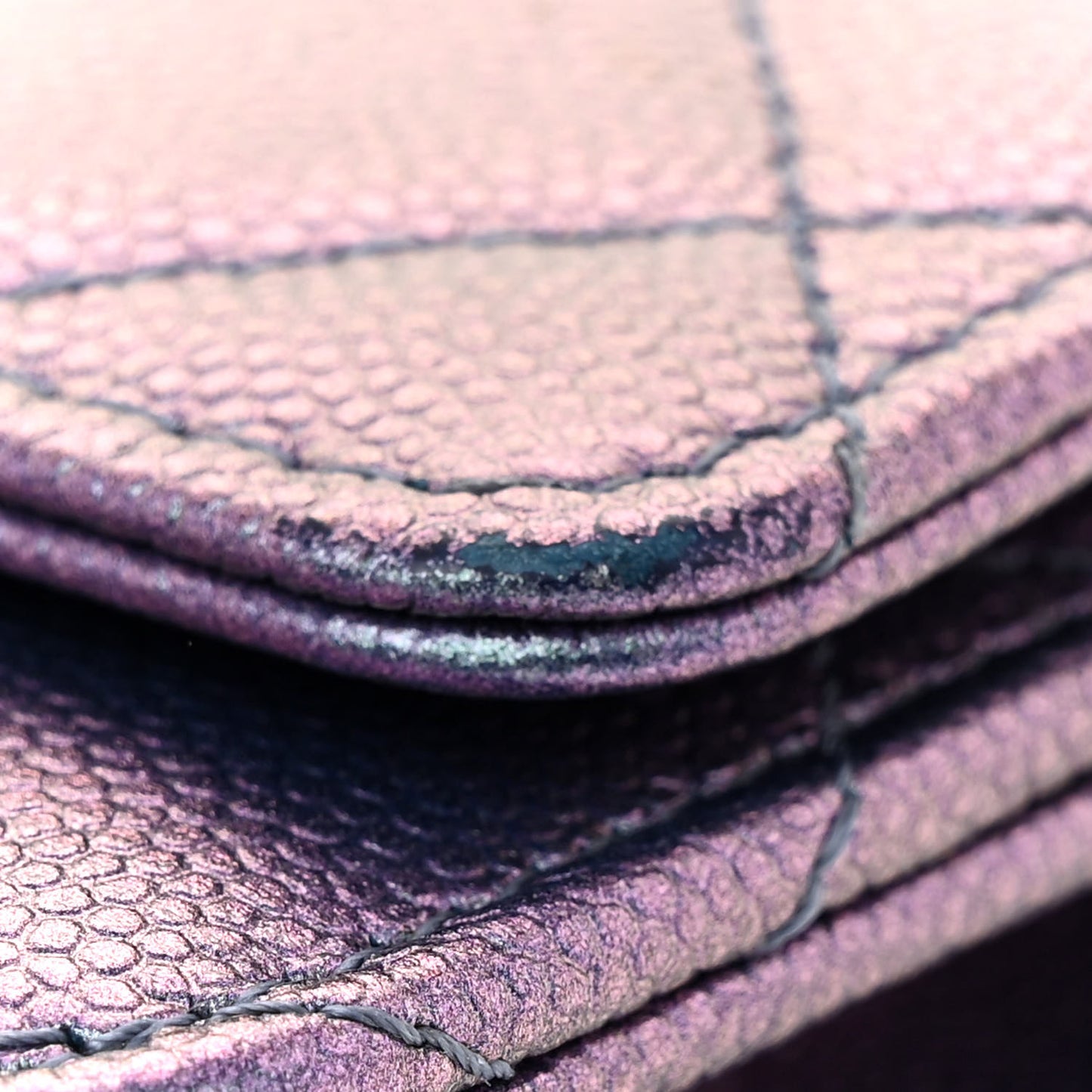 Iridescent Caviar Quilted Wallet on Chain WOC Dark Blue