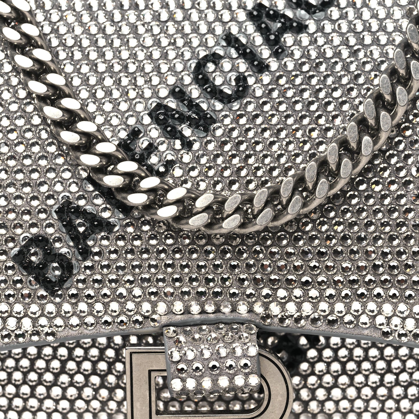 Strass Suede Allover Logo Hourglass Chain Bag Silver Black