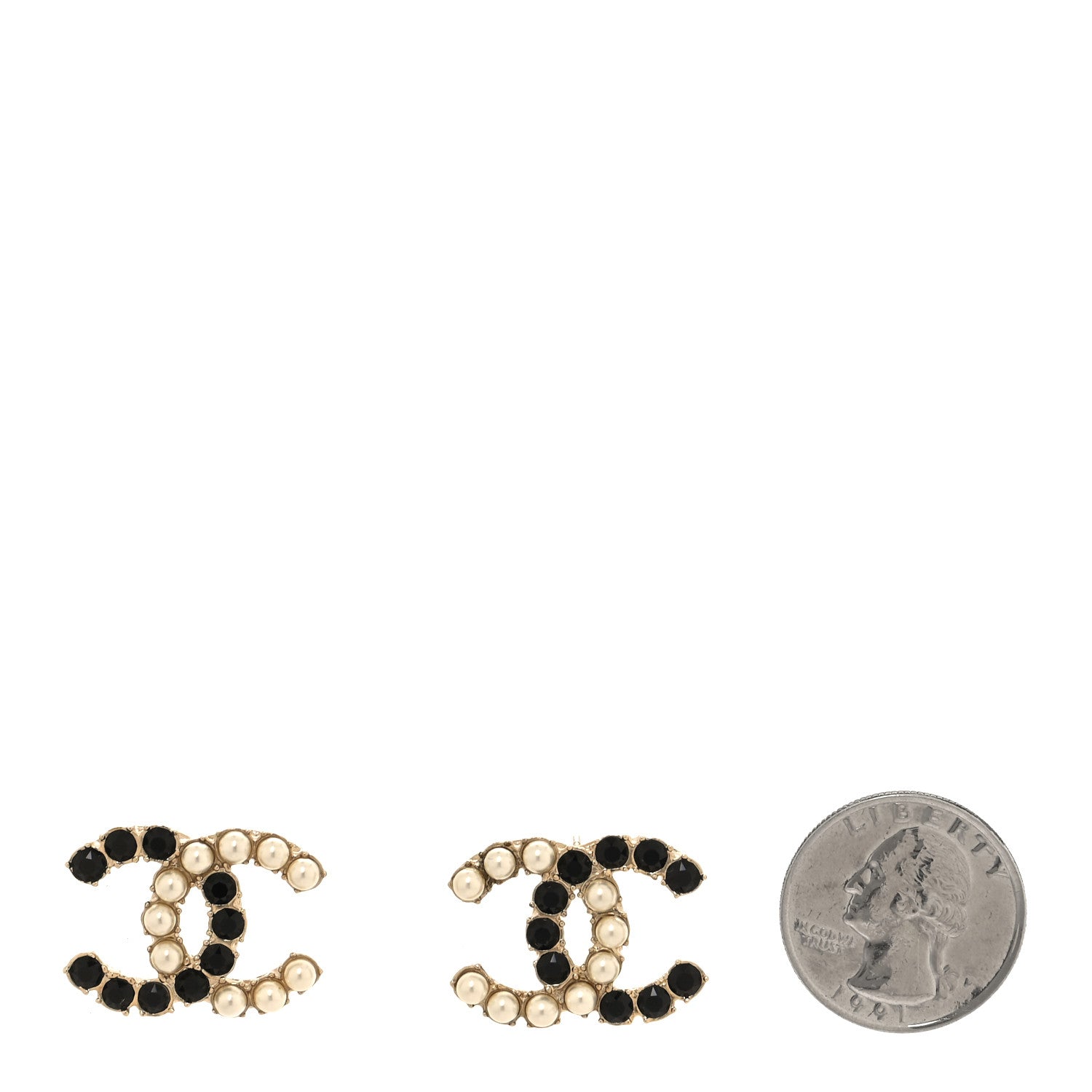 Chanel Crystal Pearl CC Dazzling Domino Earrings Gold Black 2 of 5