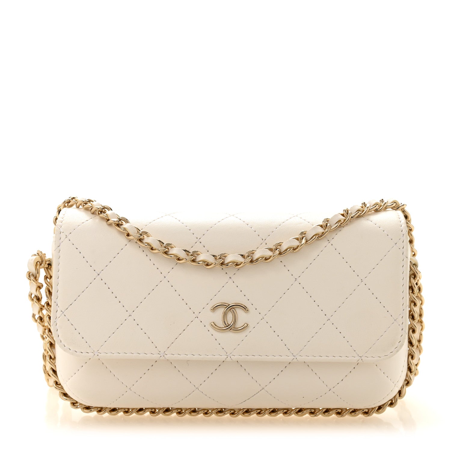 Chanel Calfskin Diamond Stitched Chain Around Flap Phone Holder