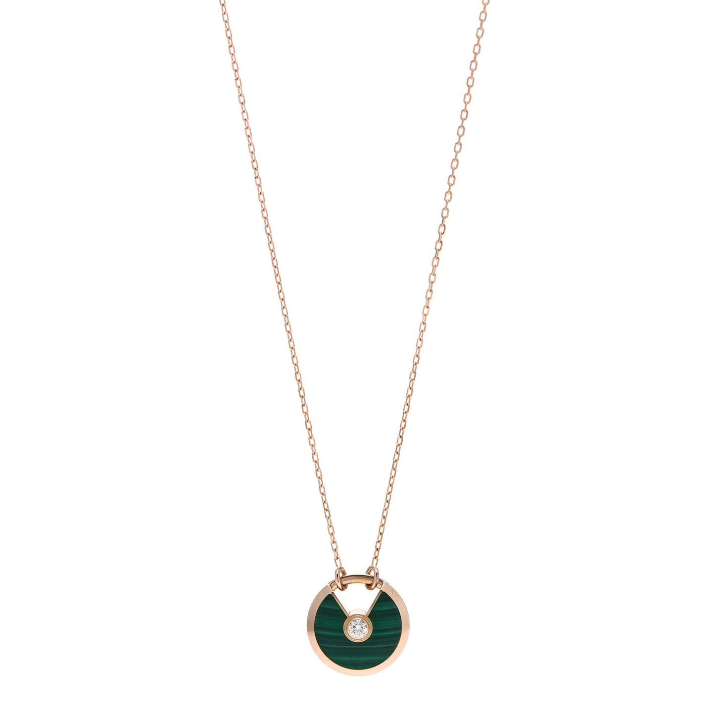 18K Pink Gold Diamond Malachite SM Amulette de Cartier Pendant Necklace