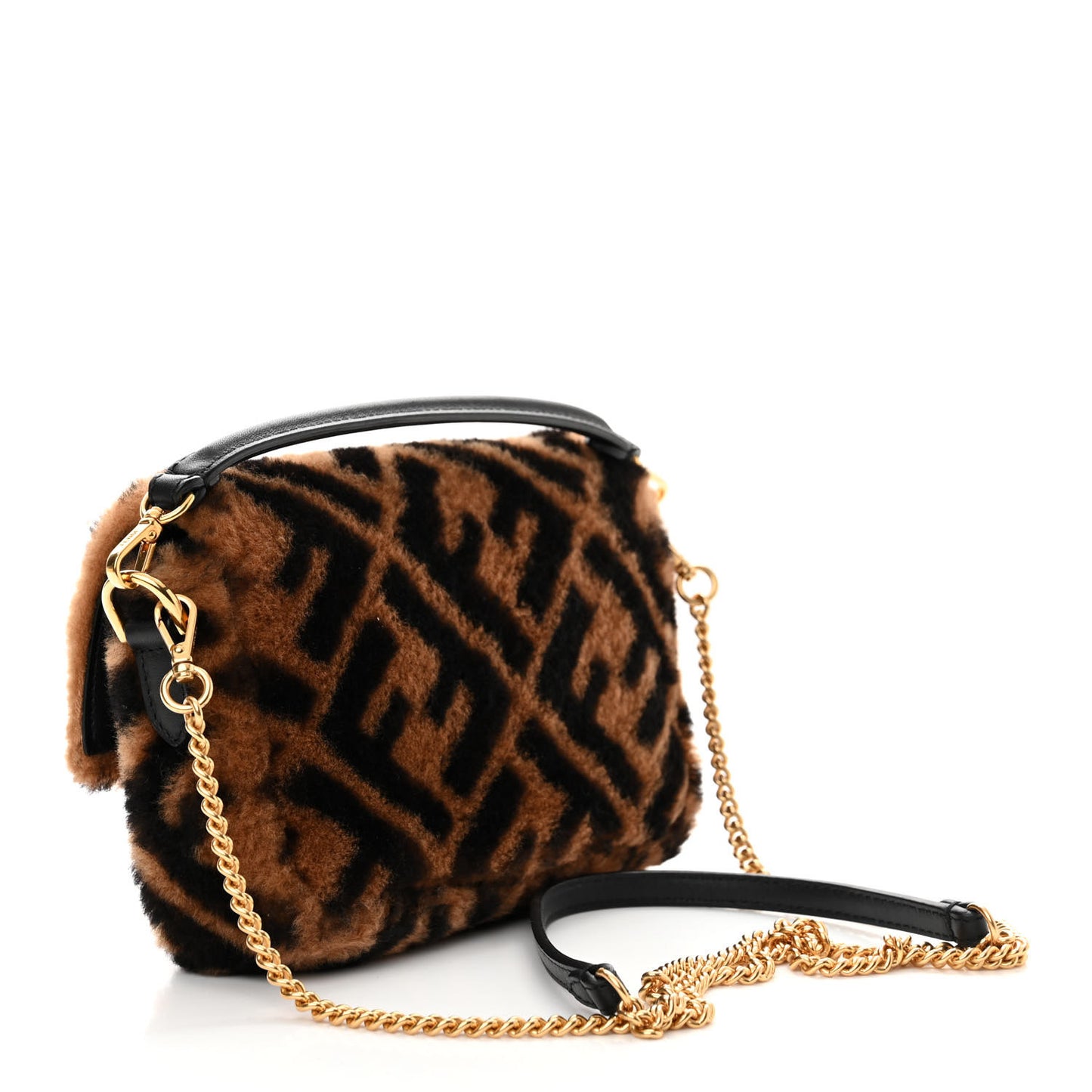 Shearling Vitello Dolce Macro FF 1974 Mini Baguette Tobacco Black