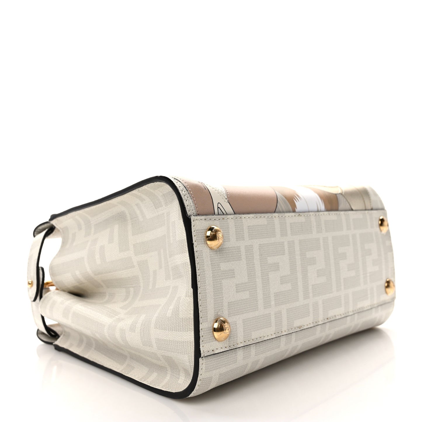 Glazed Fabric Nappa FF Disco Girls Inlay Mini Peekaboo Iconic Satchel Bianco Perla Multicolor