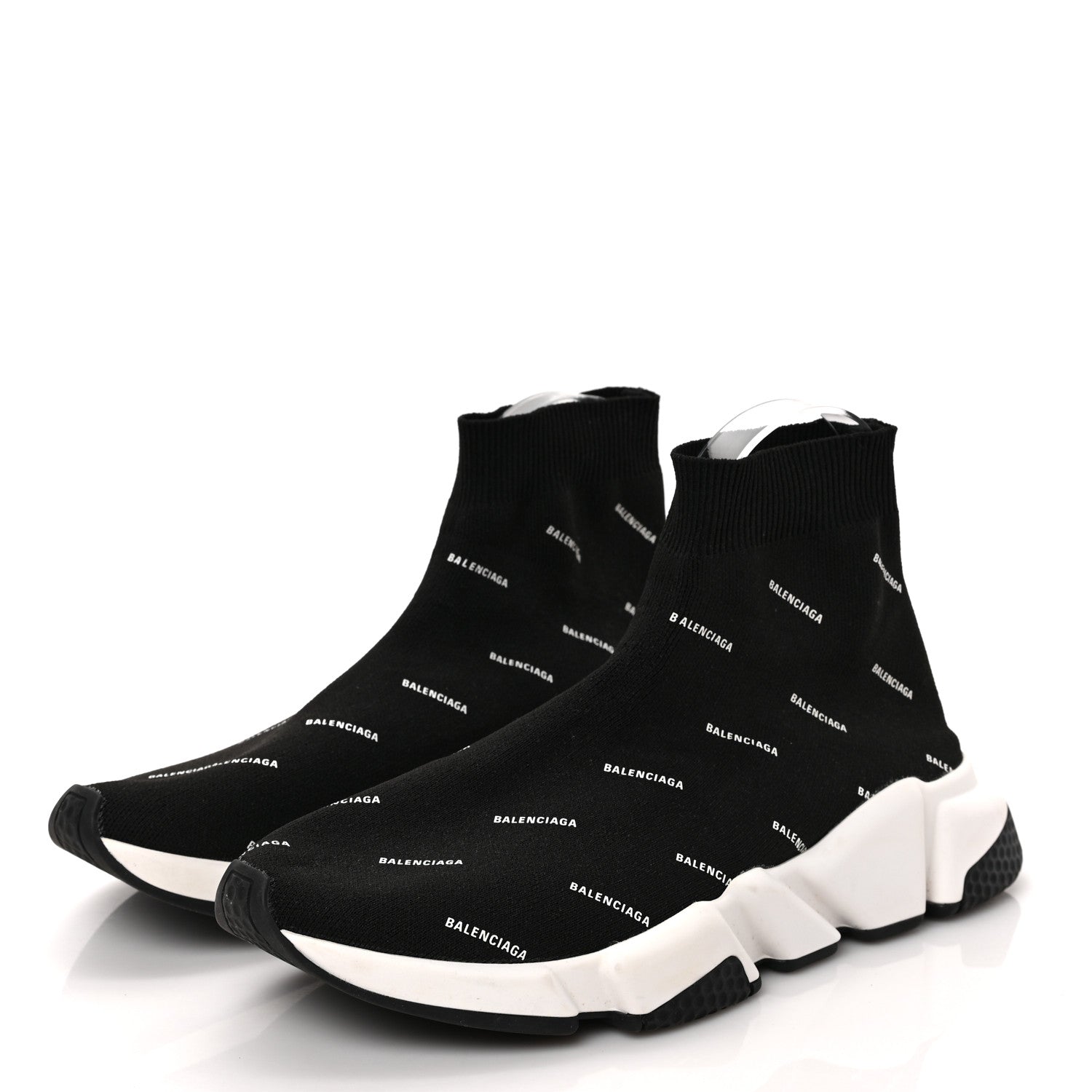 Balenciaga Neoprene Knit Allover Logo Bi-Color Sole Womens Speed Sneakers 37 Black White 3 of 8