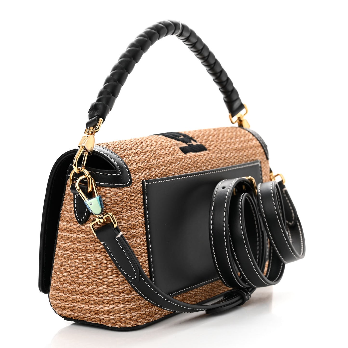 Raffia Calfskin TB Small Note Crossbody Bag Natural Black
