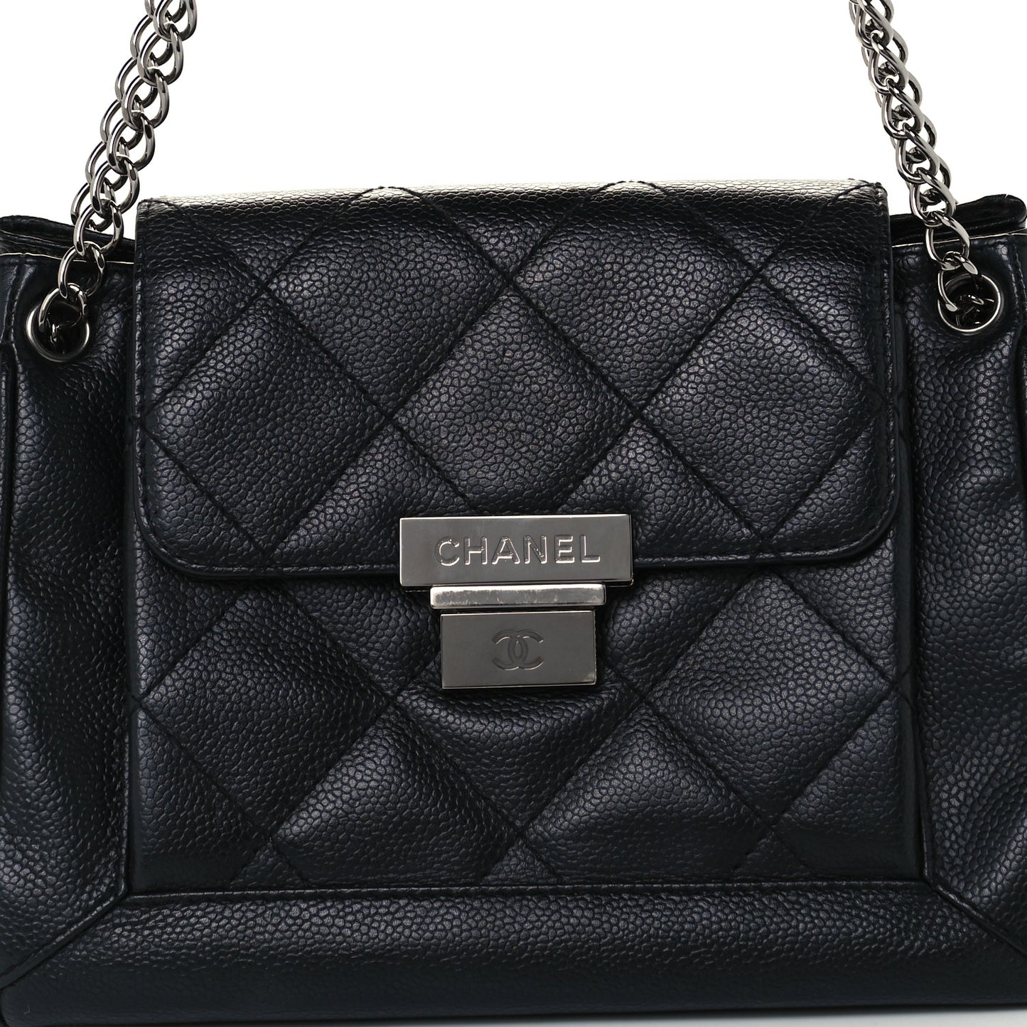 Caviar Quilted Accordion Flap Black