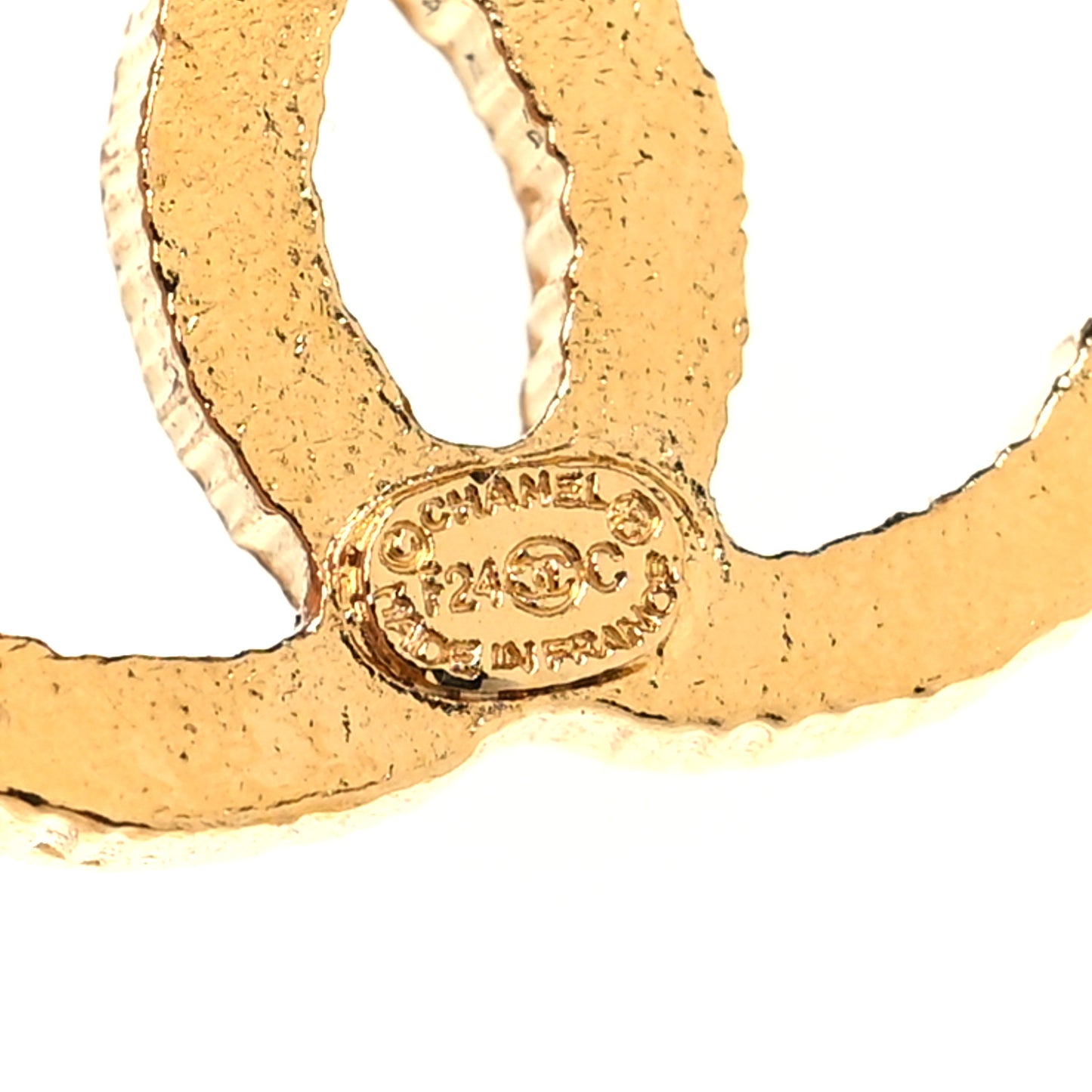 Metal Textured CC Earrings Gold