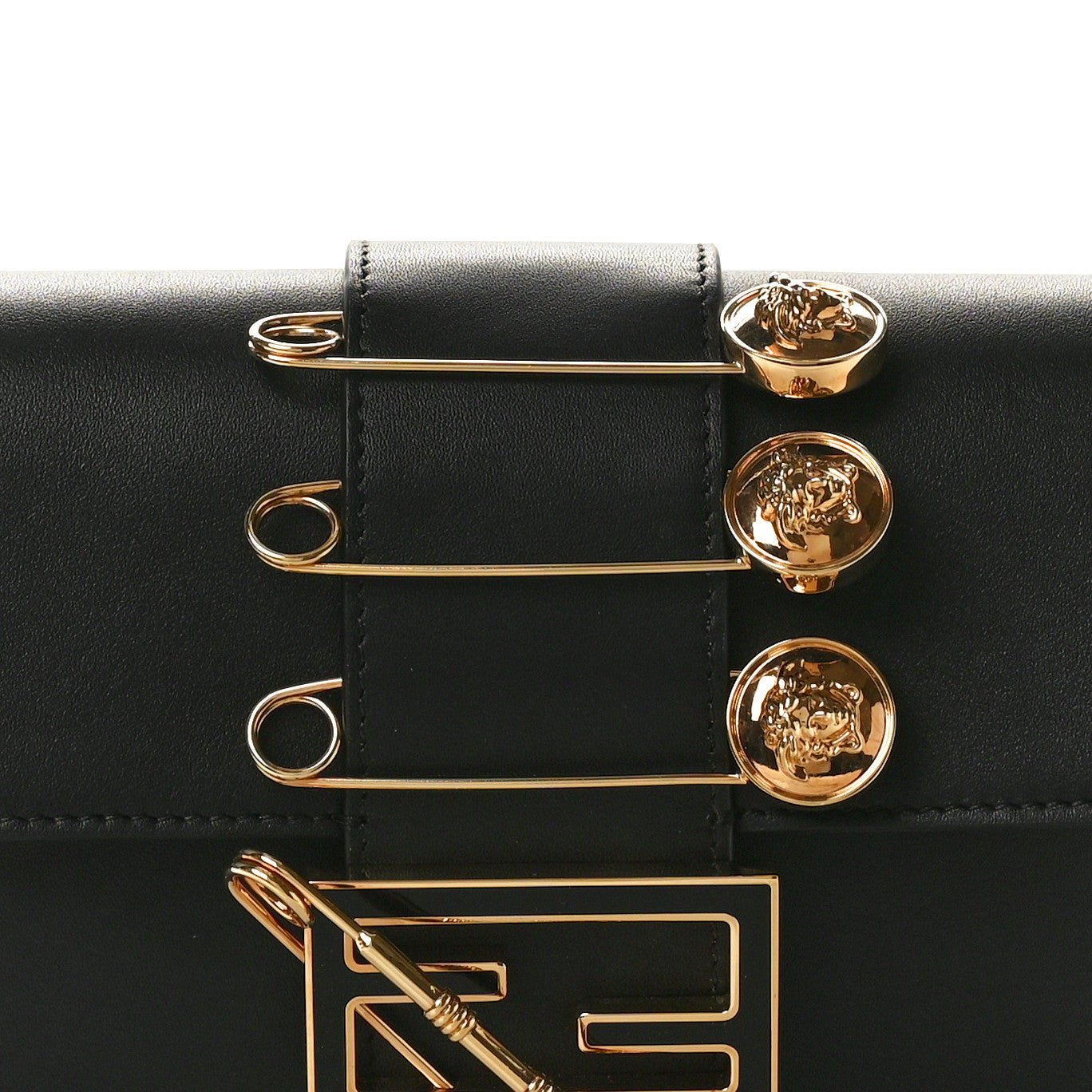 X VERSACE Vitello Seta Fendace Mini Brooch Baguette Black