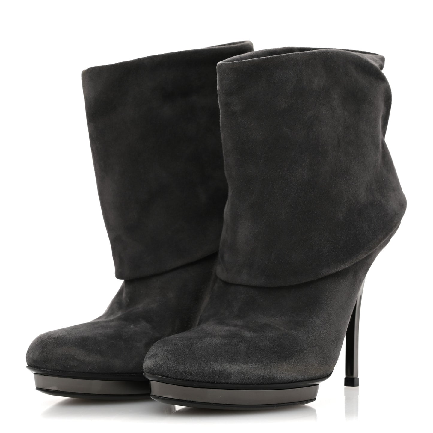 Suede Platform Foldover Ankle Boots 35 Grey
