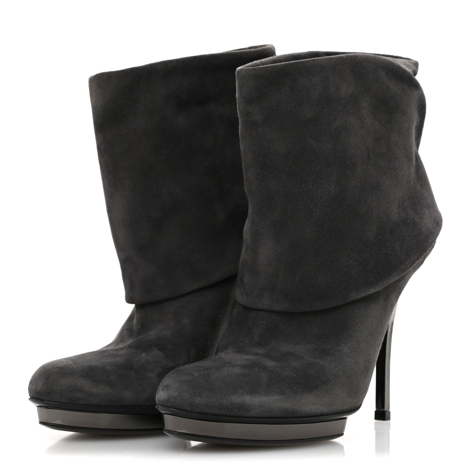 Gucci Suede Platform Foldover Ankle Boots 35 Grey 4 of 9