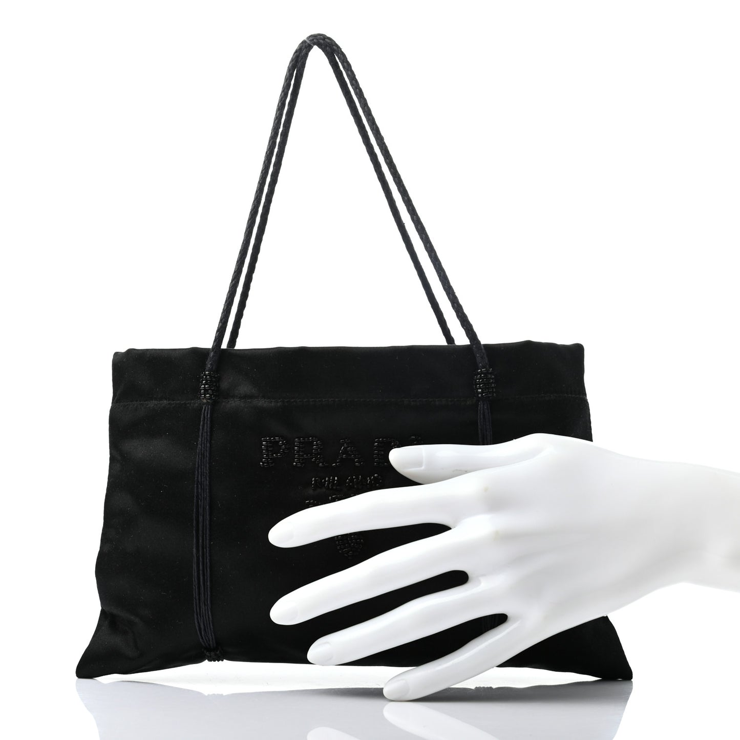 Satin Beaded Mini Tote Bag Black