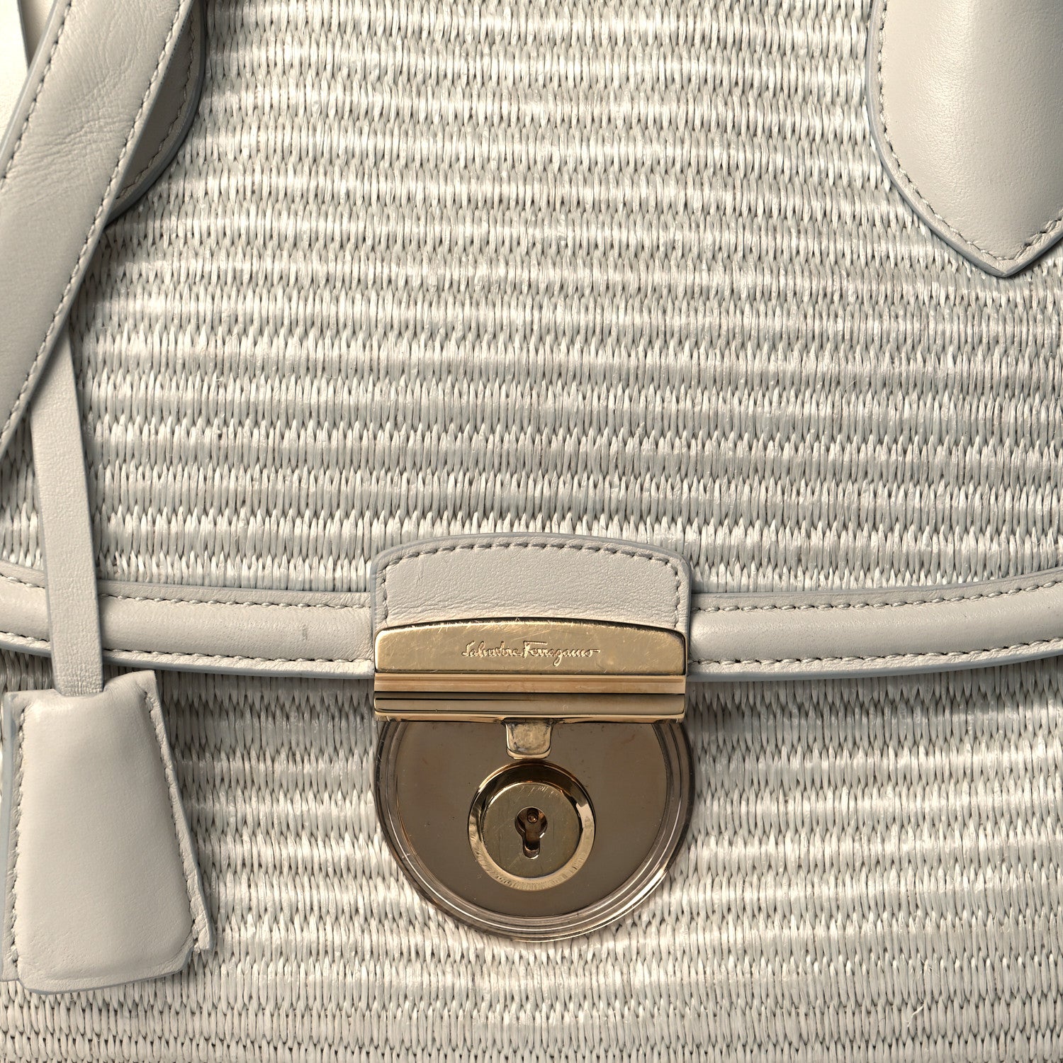 Salvatore Ferragamo Straw Calfskin Fiamma Bag Beige 7 of 12