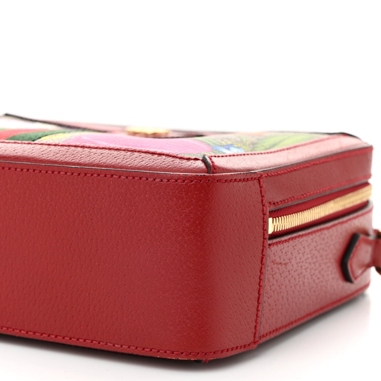 GG Supreme Monogram Flora Web Small Ophidia Top Handle Shoulder Bag Hibiscus Red