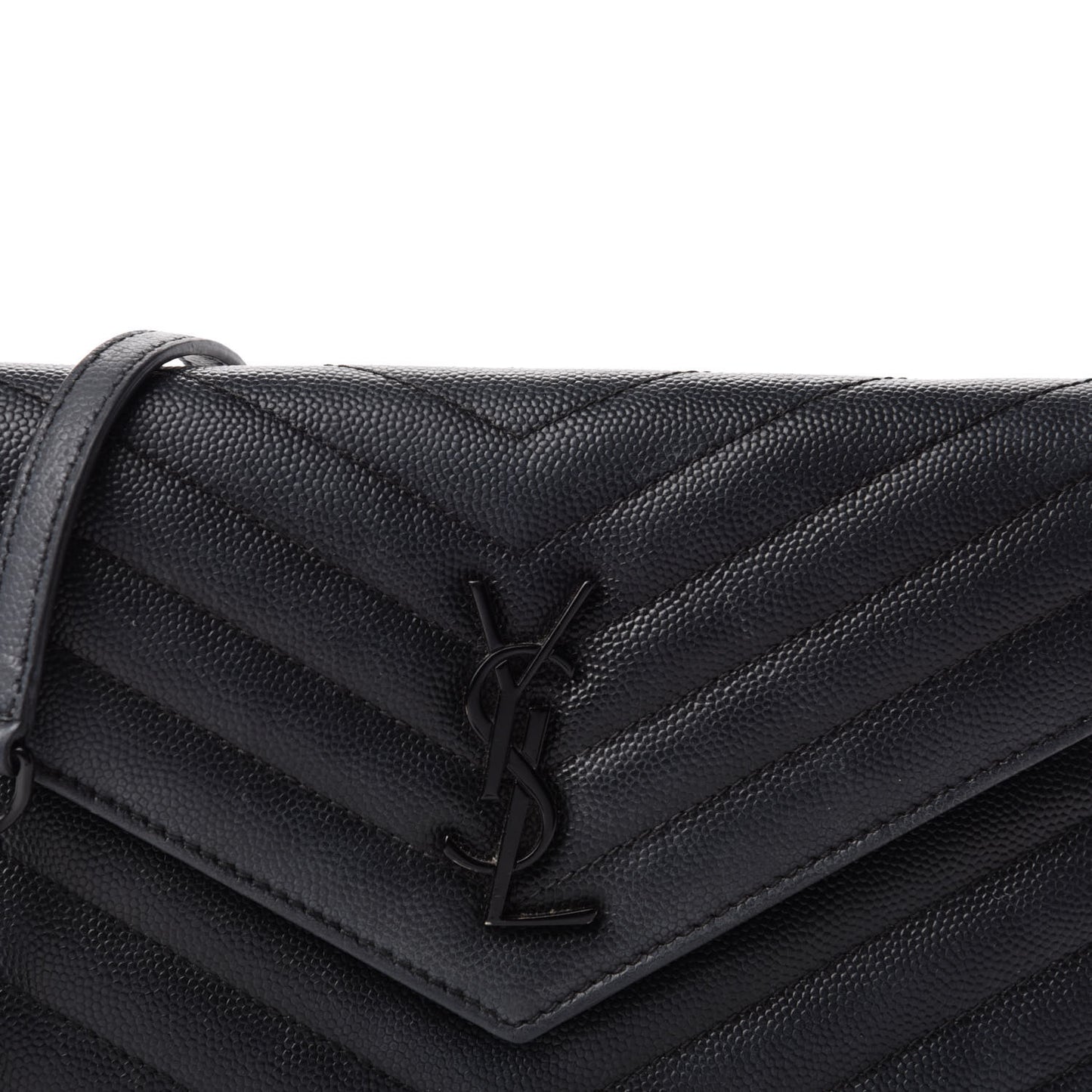 Grain De Poudre Matelasse Chevron Monogram Envelope Chain Wallet Black