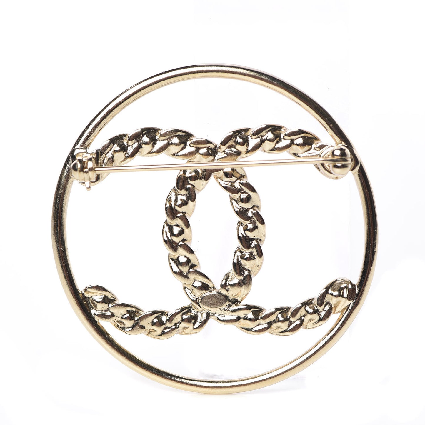 Crystal Round CC Brooch Gold