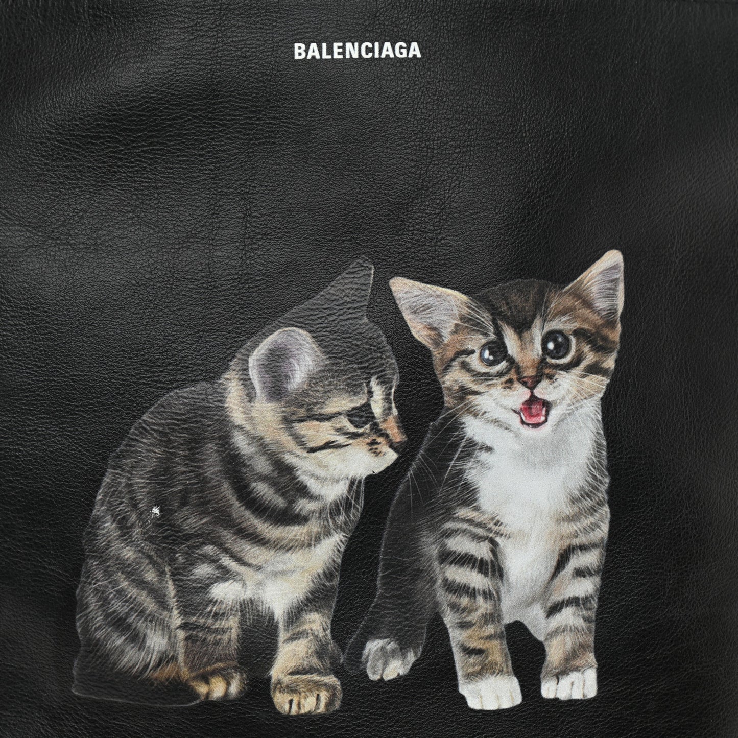 Calfskin Printed Kitten Plastic Bag Shopper S Black