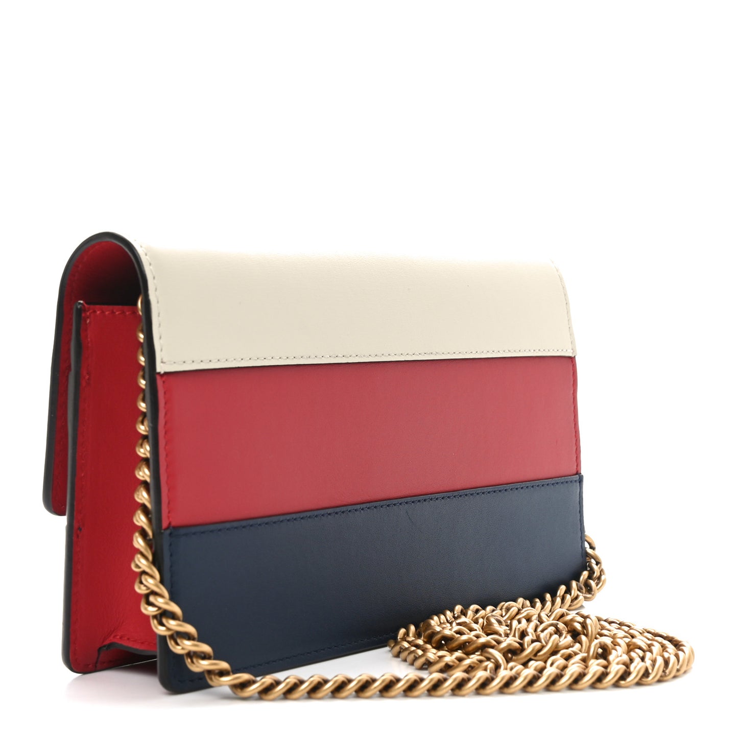 Calfskin Queen Margaret Chain Wallet Blue Agata Hibiscus Red Mystic White