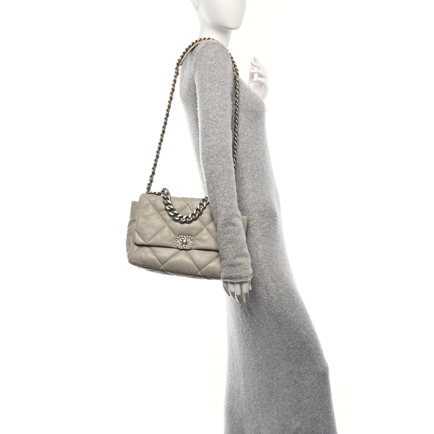 Lambskin Quilted Large Chanel 19 Flap Grey