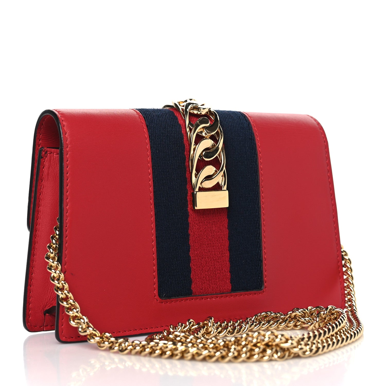 Gucci Calfskin Super Mini Sylvie Chain Shoulder Bag Hibiscus Red 3 of 13