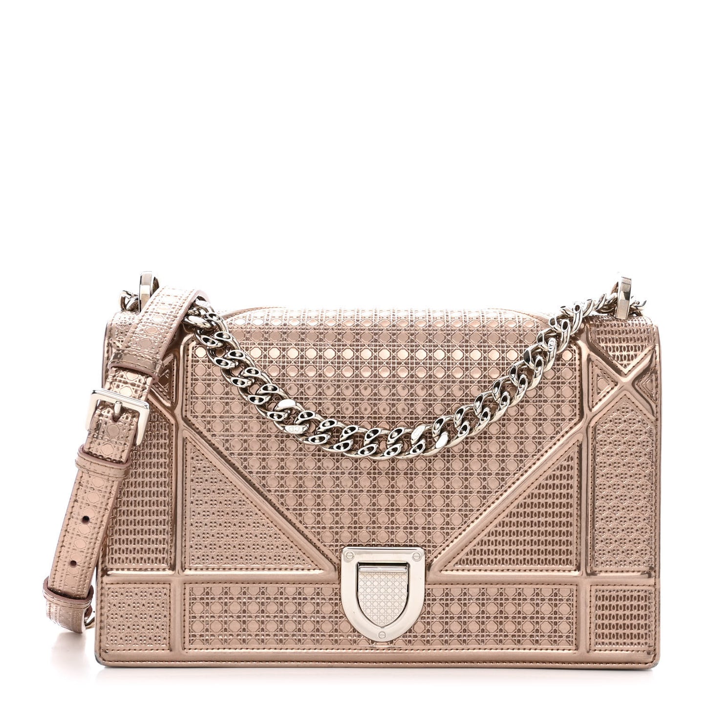 Metallic Patent Micro-Cannage Medium Diorama Flap Bag Pink