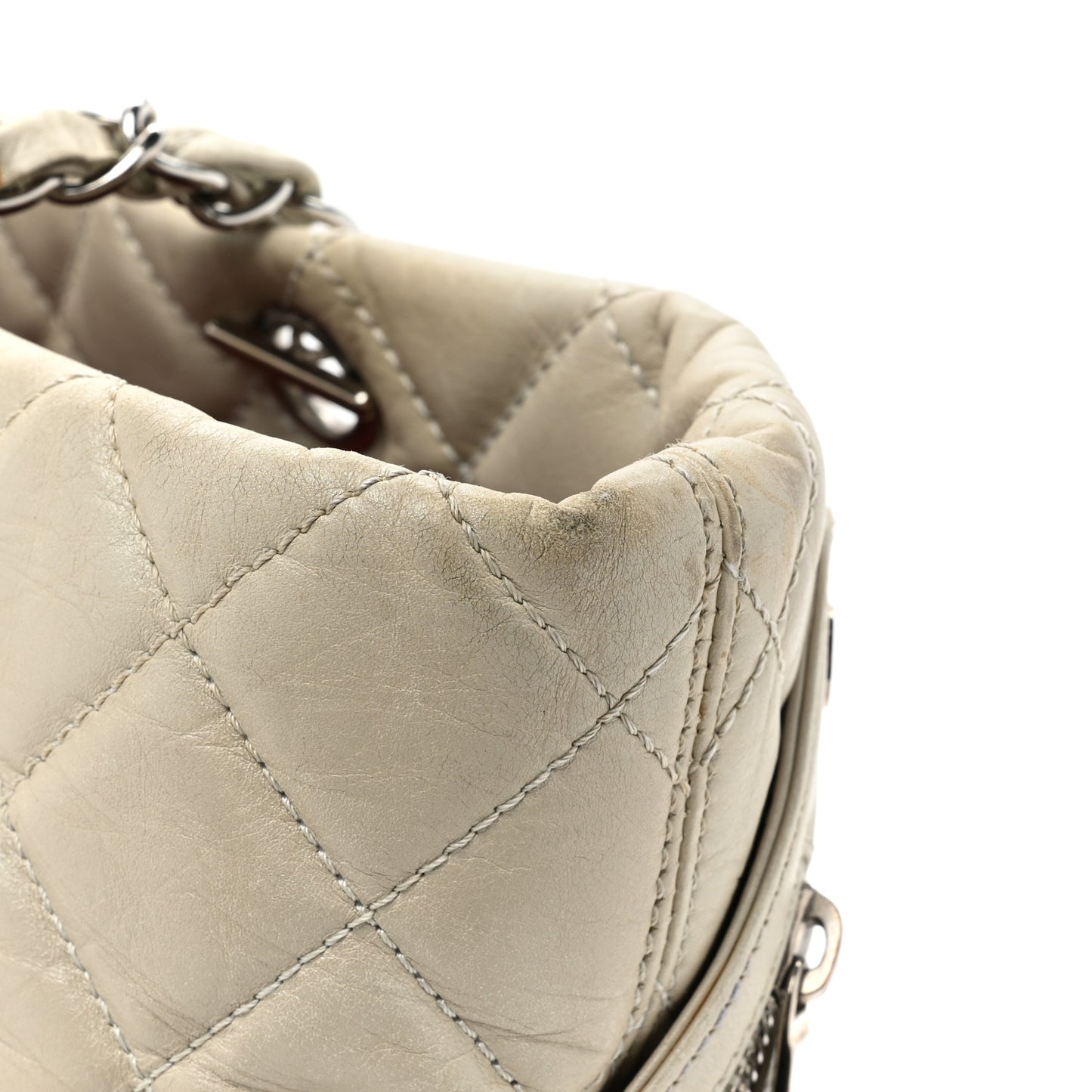 Aged Calfskin Quilted Large Cotton Club Tote Pearl