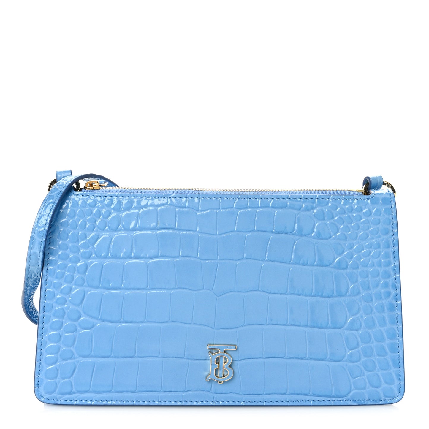 Crocodile Embossed Mini TB Shoulder Bag Blue