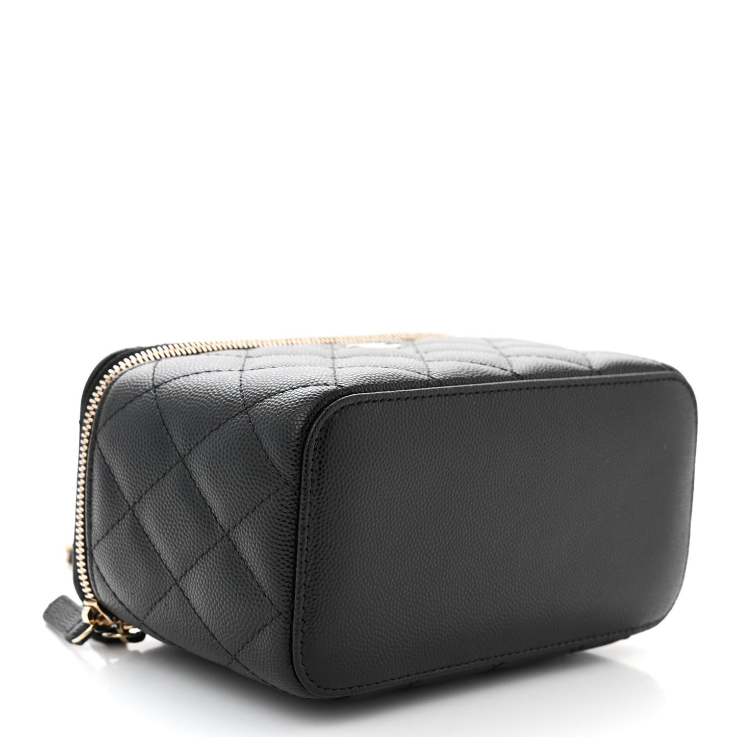 Caviar Quilted Small Vanity Case With Chain Black