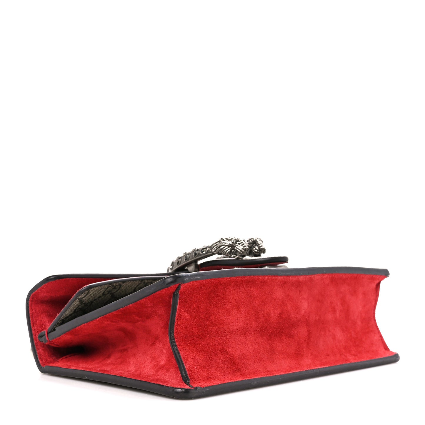 GG Supreme Monogram Suede Crystal Small Dionysus Shoulder Bag Beige Ebony Vulcanic Red