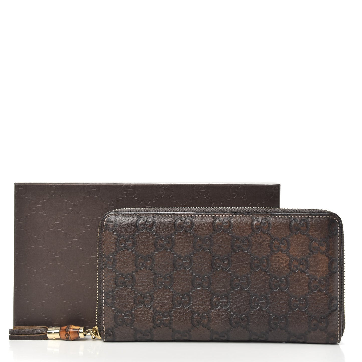 Guccissima Bamboo Tassel Zip Around Wallet Brown