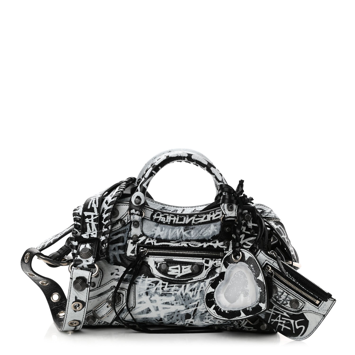Balenciaga Agneau Arena Graffiti Neo Cagole Handbag XS Black White